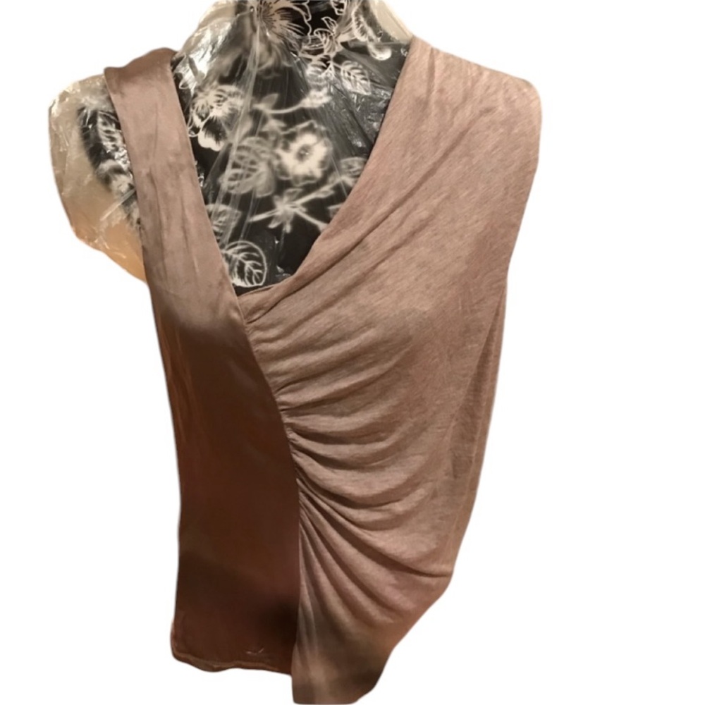 Bordeaux XL Heathered light Tan tank sleeveless V-neck two toned shirred tank